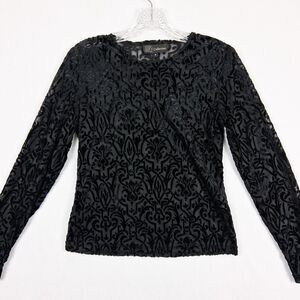 Y2K Black Velvet Burnout Top Small Sheer Whimsigoth Dark Fairy Witchy Romantic